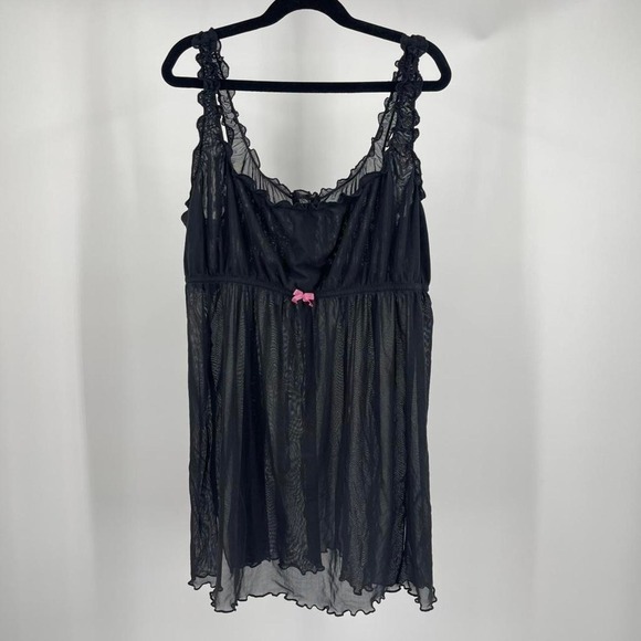 Victoria's Secret Dresses & Skirts - Y2k Victoria's Secret Babydoll Dress Silk Sheer Mesh Bow XL Mini Ruffle Lingerie